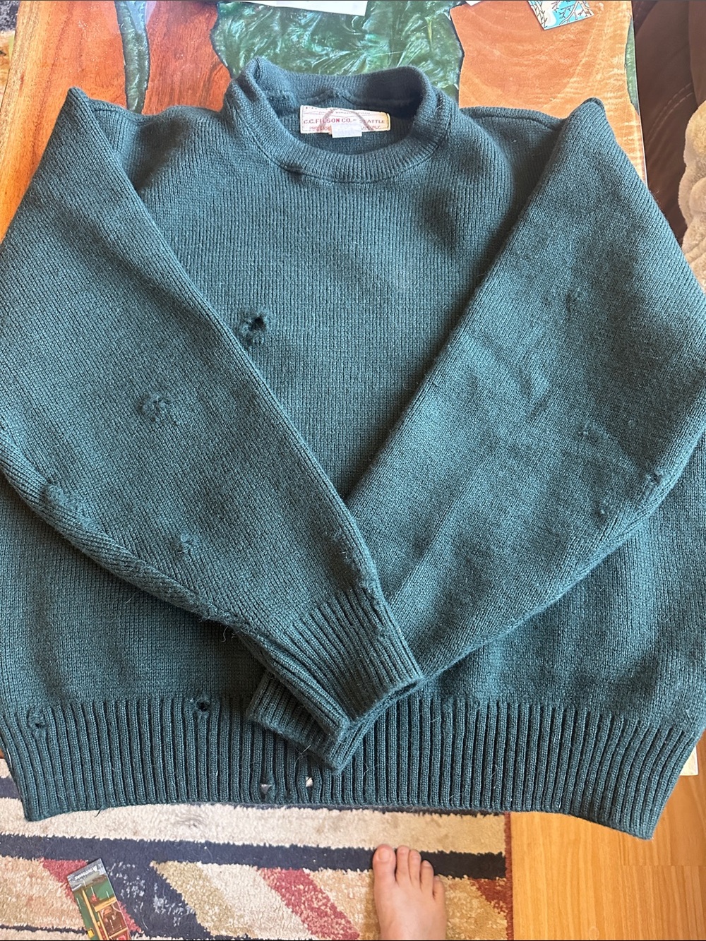 Filson Dark Green Crewneck Wool Sweater